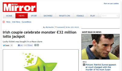 Irish Couple Bag â‚¬32 Million Jackpot